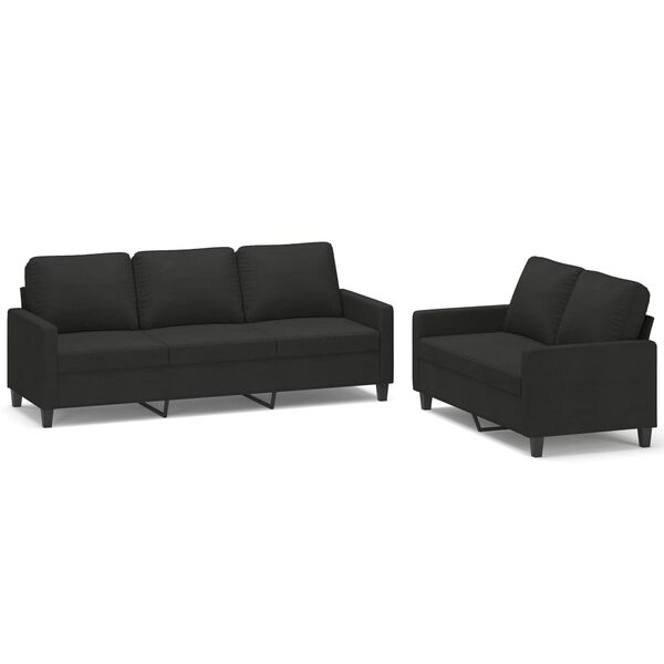vidaXL Set di Divani 2 pz con Cuscini Nero in Tessuto