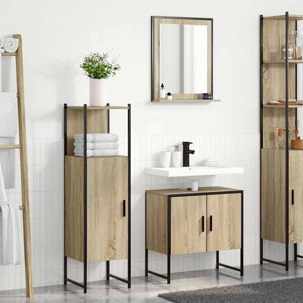 vidaXL Set di mobili per il bagno 3 pcs Marrone Legno multistrato