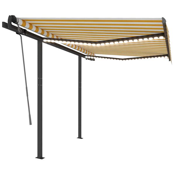 vidaXL Tenda da Sole Retrattile Manuale con LED 3,5x2,5m Gialla Bianca
