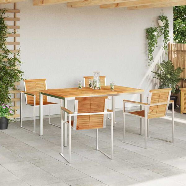 vidaXL Set da Pranzo per Giardino 5 pcs Marrone Legno di teak solido