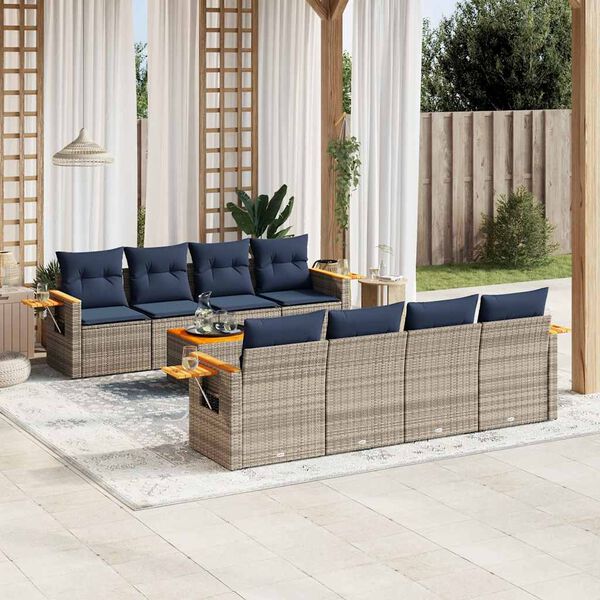 vidaXL Set Divani da Giardino 9 pz con Cuscini Grigio in Polyrattan