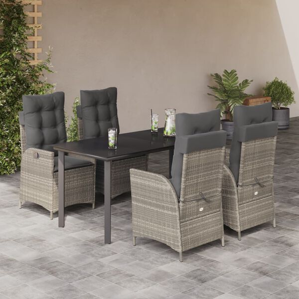 vidaXL Set Pranzo da Giardino 5pz con Cuscini Grigio Chiaro Polyrattan