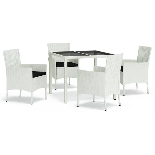 vidaXL Set da Pranzo da Giardino 5 pz con Cuscini in Polyrattan Bianco