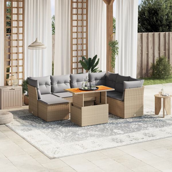 vidaXL Set Divano da Giardino 8 pz con Cuscini Beige in Polyrattan
