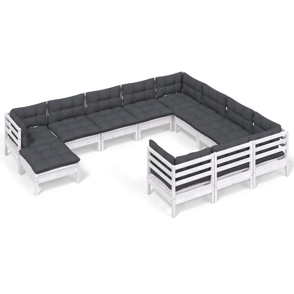 vidaXL Set Divani da Giardino 11 pz con Cuscini Legno di Pino Bianco