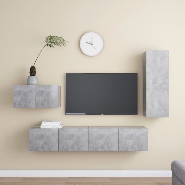 vidaXL Set di Mobili Porta TV 4 pz Grigio Cemento in Legno Multistrato