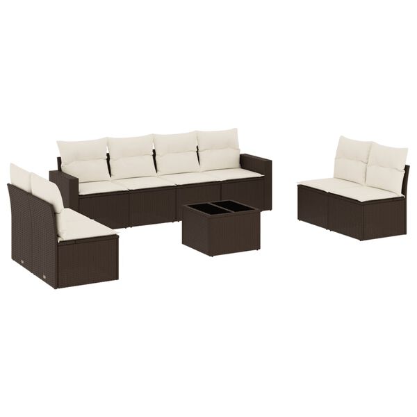 vidaXL Set Divani da Giardino 9pz con Cuscini Marrone in Polyrattan