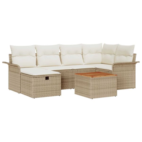vidaXL Set Divano da Giardino con cuscino 7 pcs Beige Poly Rattan