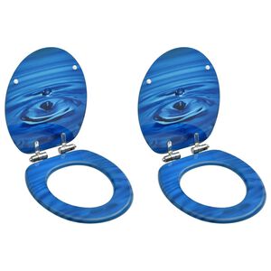 vidaXL Tavolette WC Chiusura Ammortizzata 2 pz MDF Blu Goccia d'Acqua