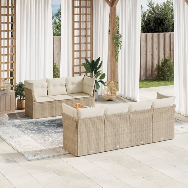 vidaXL Set Divano da Giardino 8 pz con Cuscini Beige in Polyrattan