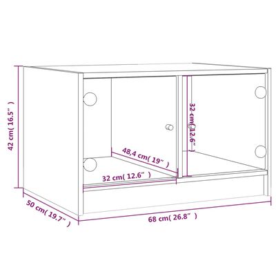 vidaXL Tavolino da Salotto con Ante in Vetro Grigio Sonoma 68x50x42 cm