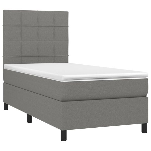 vidaXL Letto a Molle Materasso e LED Grigio Scuro 90x200 cm in Tessuto