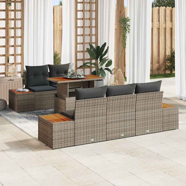 vidaXL Set Divano da Giardino 6 pcs Grigio Poly Rattan