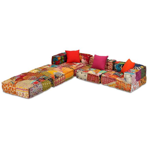 vidaXL Pouf Modulare a 3 Posti in Tessuto Patchwork