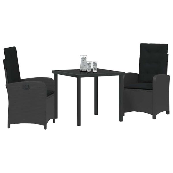 vidaXL Set da Pranzo per Giardino con cuscino 3 pcs Nero polyrattan