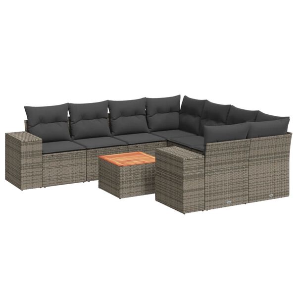vidaXL Set Divano da Giardino 9 pz con Cuscini Grigio in Polyrattan