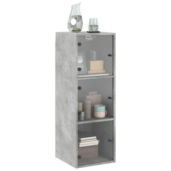 vidaXL Mobile a Muro con Ante in Vetro Grigio Cemento 35x37x100 cm