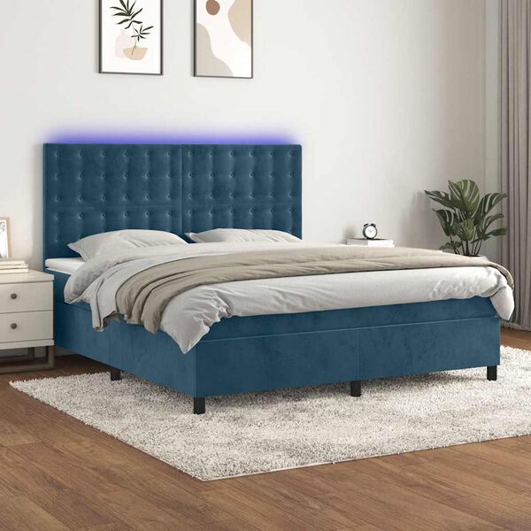 vidaXL Letto a Molle con Materasso e LED Blu Scuro 160x200 cm