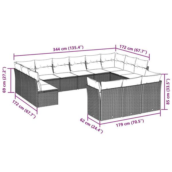 vidaXL Set Divani Giardino 13 pz con Cuscini Grigio Chiaro Polyrattan