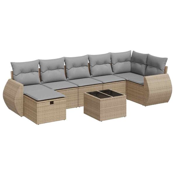 vidaXL Set Divano da Giardino 8 pz con Cuscini Beige in Polyrattan