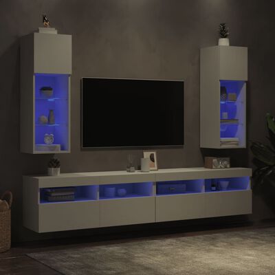 vidaXL Mobili Porta TV con Luci LED 2 pz Bianchi 30,5x30x90 cm