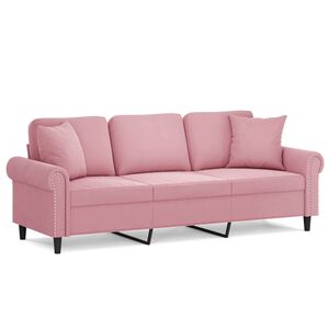 vidaXL Divano a 3 Posti con Cuscini Rosa 180 cm in Velluto