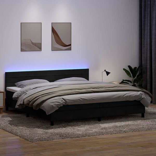 vidaXL Letto a Molle con Materasso e LED Nero 180x220 cm in Velluto