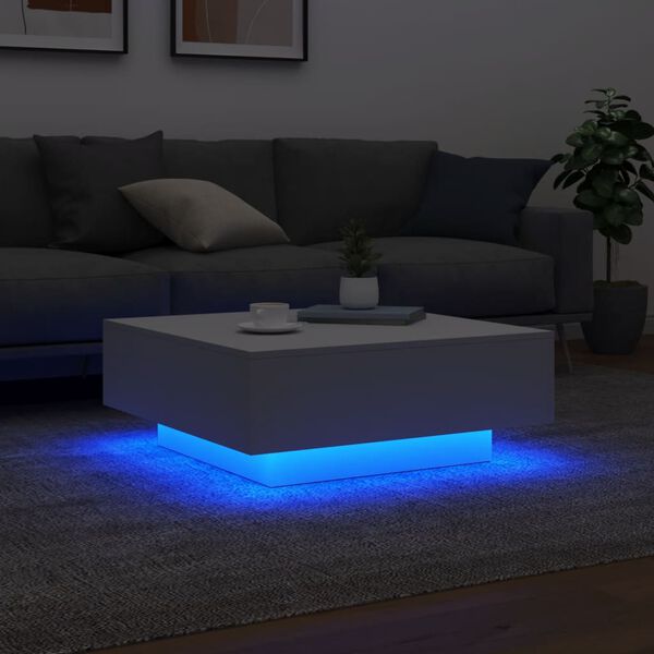 vidaXL Tavolino da Soggiorno con Luci LED Bianco 80x80x31 cm