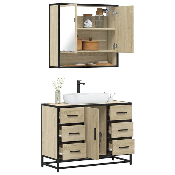 vidaXL Set Mobili da Bagno 2 pz Rovere Sonoma in Legno Multistrato