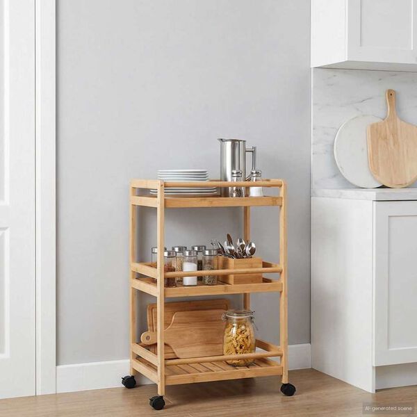 vidaXL Carrello da Cucina con Ruote Naturale 46 x 38 x 76 cm Bamb&ugrave;