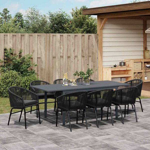 vidaXL Set da Pranzo per Giardino 9 pcs Nero polyrattan
