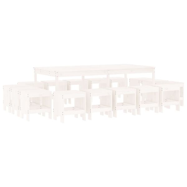 vidaXL Set da Pranzo per Giardino 17pz Bianco Legno Massello di Pino