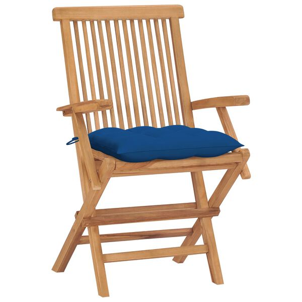 vidaXL Sedie da Giardino con Cuscini Blu 4 pz Legno Massello di Teak
