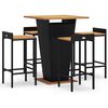 vidaXL Set Bar Giardino 5 pz Nero Polyrattan e Legno Massello Acacia