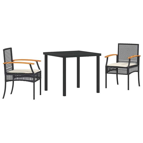 vidaXL Set da Pranzo per Giardino 3 pcs Nero polyrattan