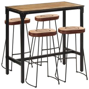 vidaXL Set Bar 5pz Legno Massello Mango Grezzo e Metallo