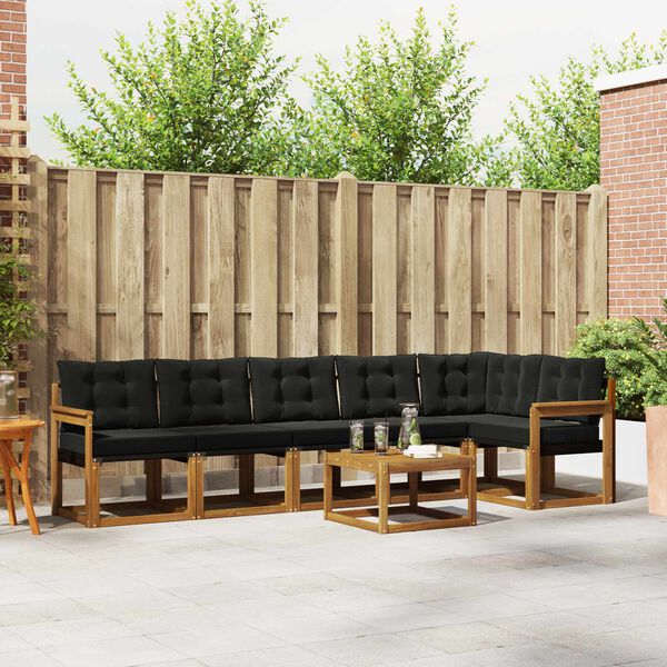 vidaXL Set di divani da esterno con cuscino 7 pcs Naturale e Nero