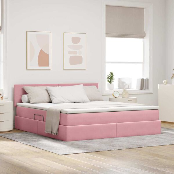 vidaXL Letto con Contenitore con materasso Rosa 160 x 200 cm Velluto