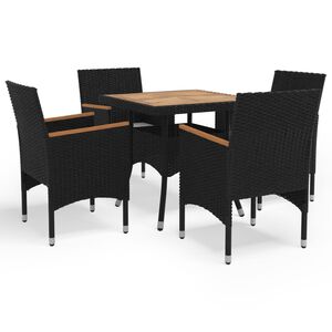 vidaXL Set da Pranzo da Giardino 5 pz Polyrattan e Legno Massello Nero