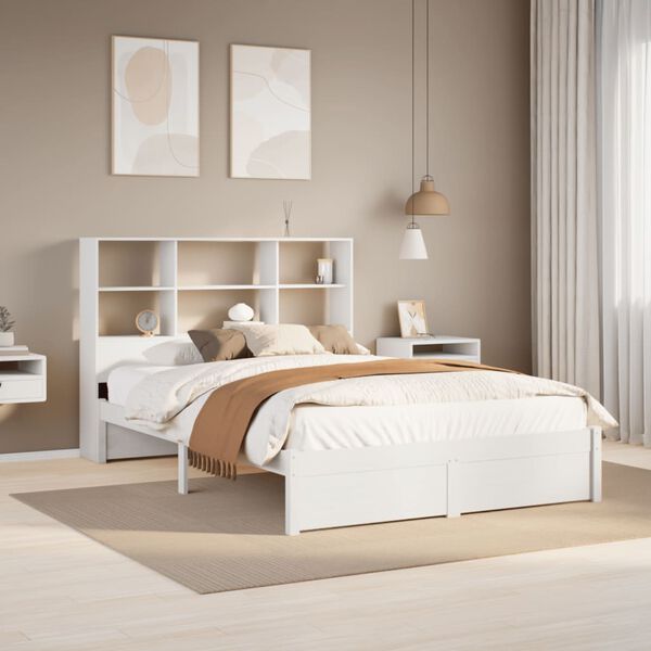 vidaXL Letto Libreria senza Materasso Bianco 140x200 cm Legno di Pino