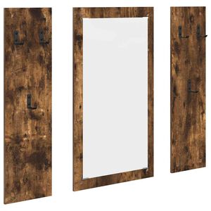 vidaXL Appendiabiti a muro con specchio Rovere fum&eacute; 96 x 1,5 x 90 cm