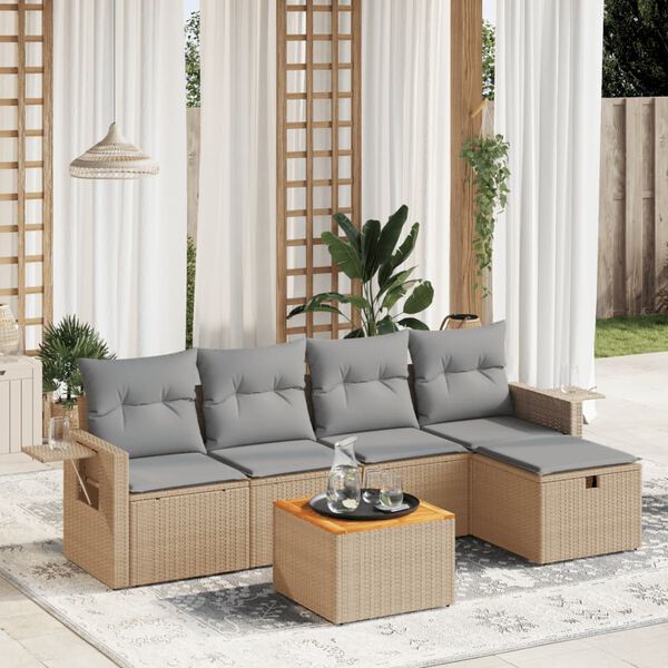 vidaXL Set Divano da Giardino 6 pz con Cuscini Beige Misto Polyrattan