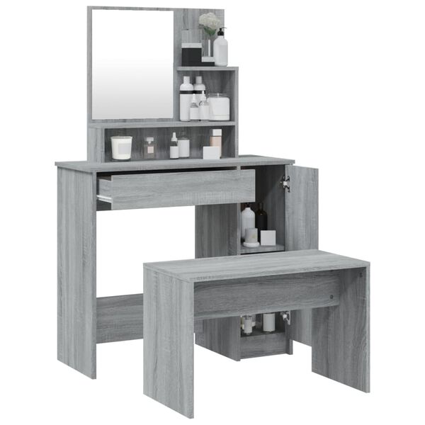 vidaXL Set Tavolo da Toeletta Grigio Sonoma 86,5x35x136 cm