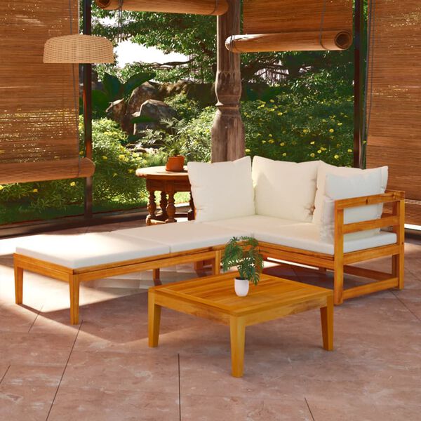 vidaXL Set Divani Giardino 3 pz Cuscini Bianco Crema in Legno d'Acacia