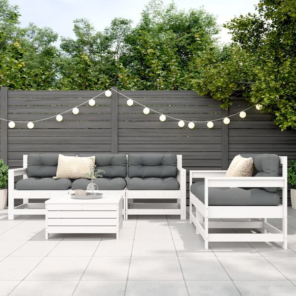 vidaXL Set Divani da Giardino 6 pz Bianco in Legno Massello di Pino