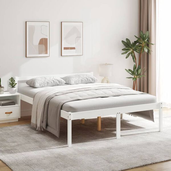 vidaXL Letto per Anziani Bianco 160x200 cm in Legno Massello di Pino