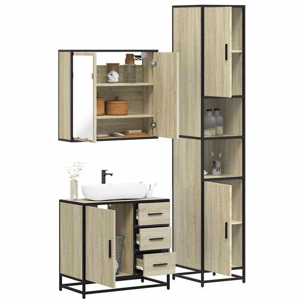 vidaXL Set Mobili da Bagno 3 pz Rovere Sonoma in Legno Multistrato