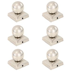 vidaXL Tappi per Pali 6 pz Estremit&agrave; a Globo in Acciaio Inox 71x71 mm