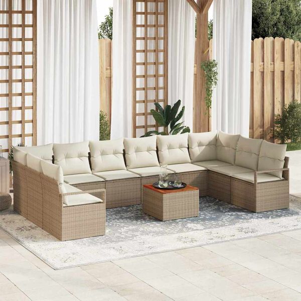 vidaXL Set Divano da Giardino con cuscino 11 pcs Beige Poly Rattan