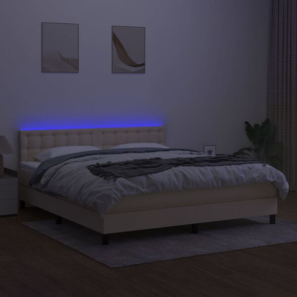 vidaXL Letto a Molle con Materasso e LED Crema 180x200 cm in Tessuto